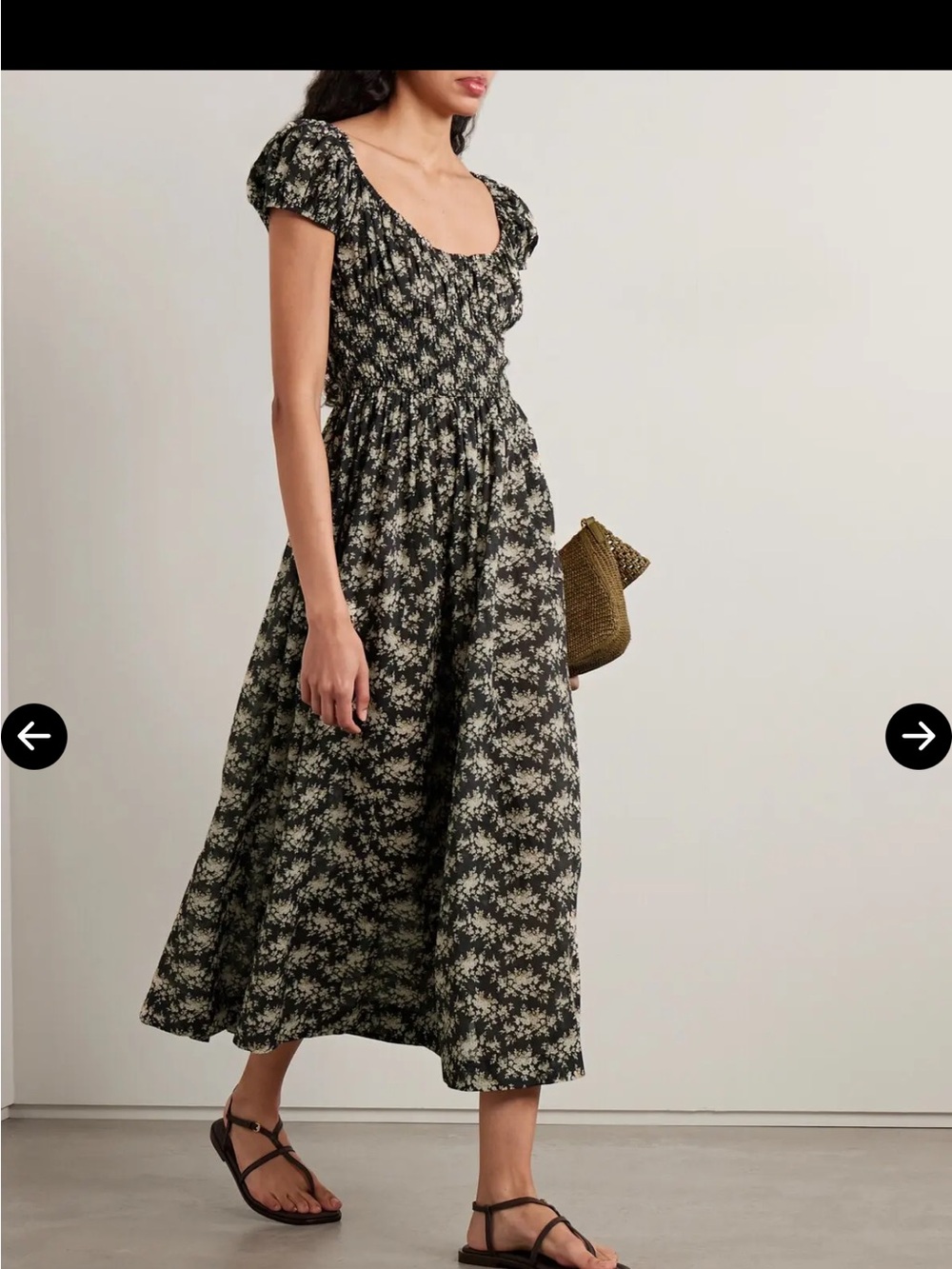 Doen Black Floral Scoop-Neck Midi Dress